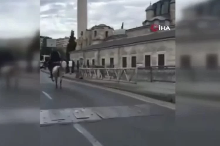 Bu da oldu! Bir kişi Atatürk Köprüsü'nden atla geçti