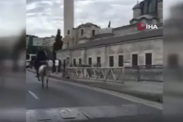Bu da oldu! Bir kişi Atatürk Köprüsü'nden atla geçti